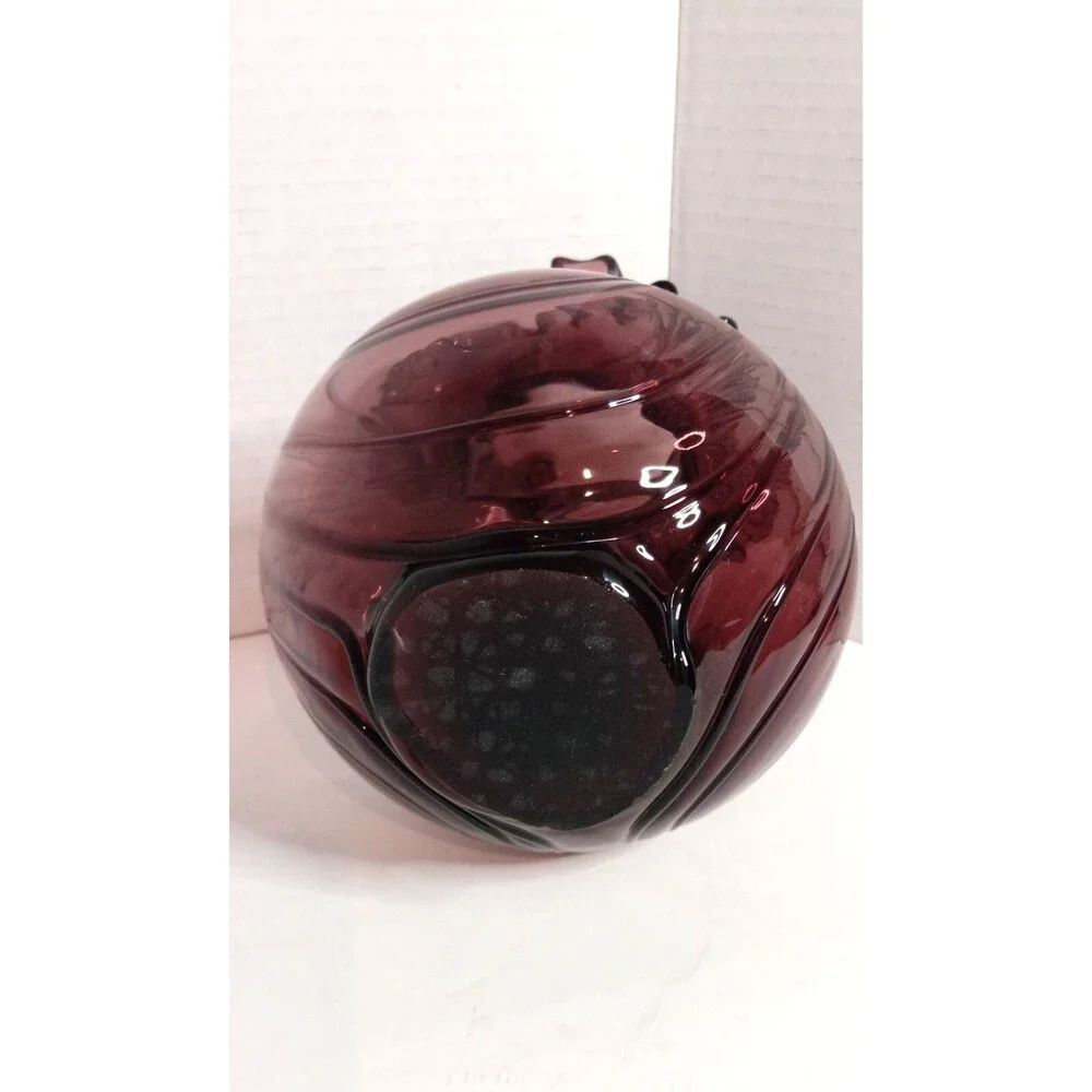 Vintage Hand Blown Amethyst Glass Vase.Ruffled Lip Melon Base